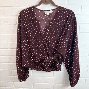 Loveriche Polka‎ Dot Surplice Top Blouse Womens Small Wine Red NWOT